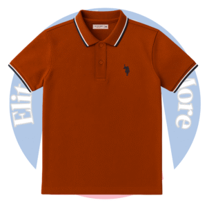 U.S. Polo Assn. Premium Men’s Polo T-Shirt – Burnt Orange with Navy-White Stripes | Cotton Blend | Smart-Casual Look